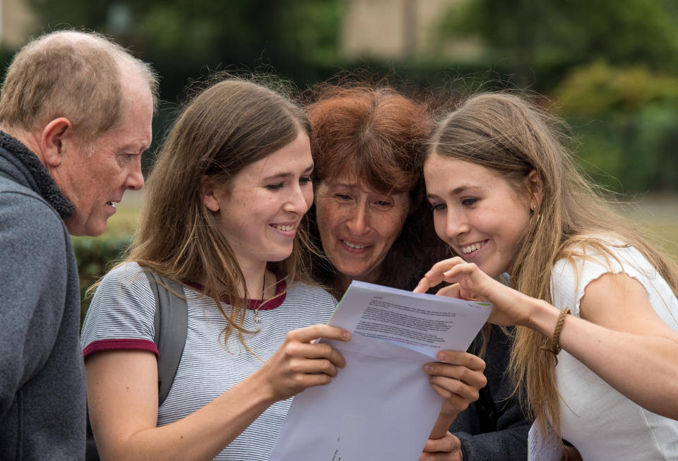 Pupils receive their A level results across England