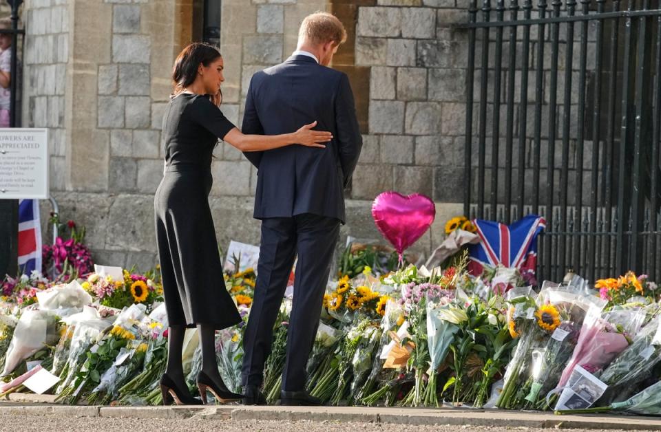 The Duke and Duchess of Sussex are expected to stay in the UK until the Queen’s funeral (AP)