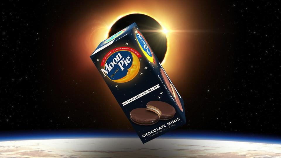 You can get the limited-edition MoonPie special “blackout boxes” of a dozen chocolate, vanilla or banana mini MoonPies for $37.99 online and in stores.