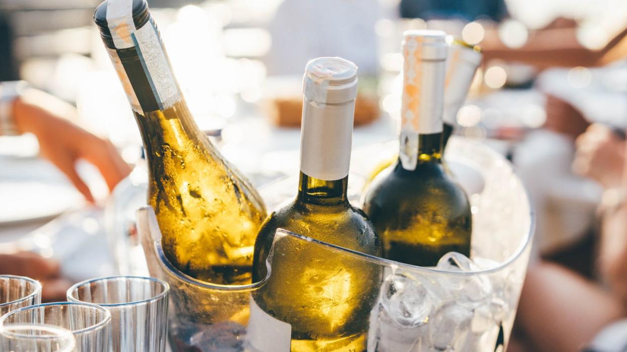 bottle of wine in ice bucket