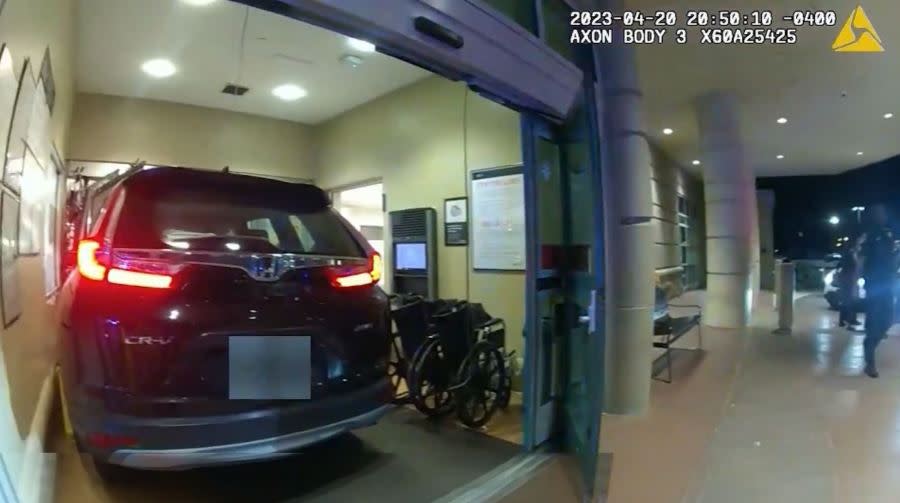 In April 2023, a woman crashed her SUV into HCA Florida Osceola Hospital. (Courtesy WESH/Kissimmee Police)