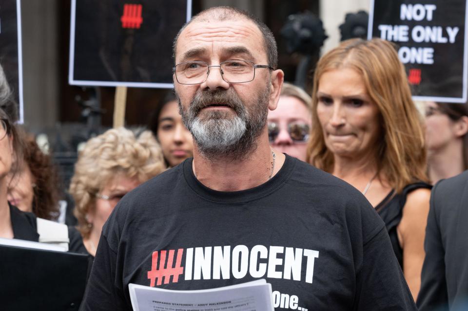 London, UK. 26 July, 2023. Andrew Malkinson, 57, outside the Royal Courts of Justice after senior judges at the Court of Appeal overturned a rape conviction for which he spent 17 years in jail. Malkinson, who was convicted with no DNA evidence, had always maintained his innocence. Credit: Ron Fassbender/Alamy Live News