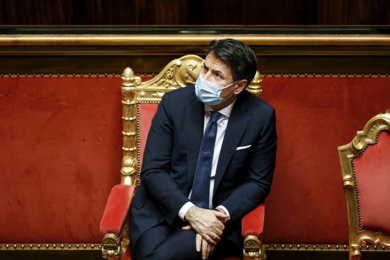 Le chef du gouvernement italien Giuseppe Conte lors d'un vote de confiance au Sénat, le 19 janvier 2021 à Rome - Yara NARDI © 2019 AFP