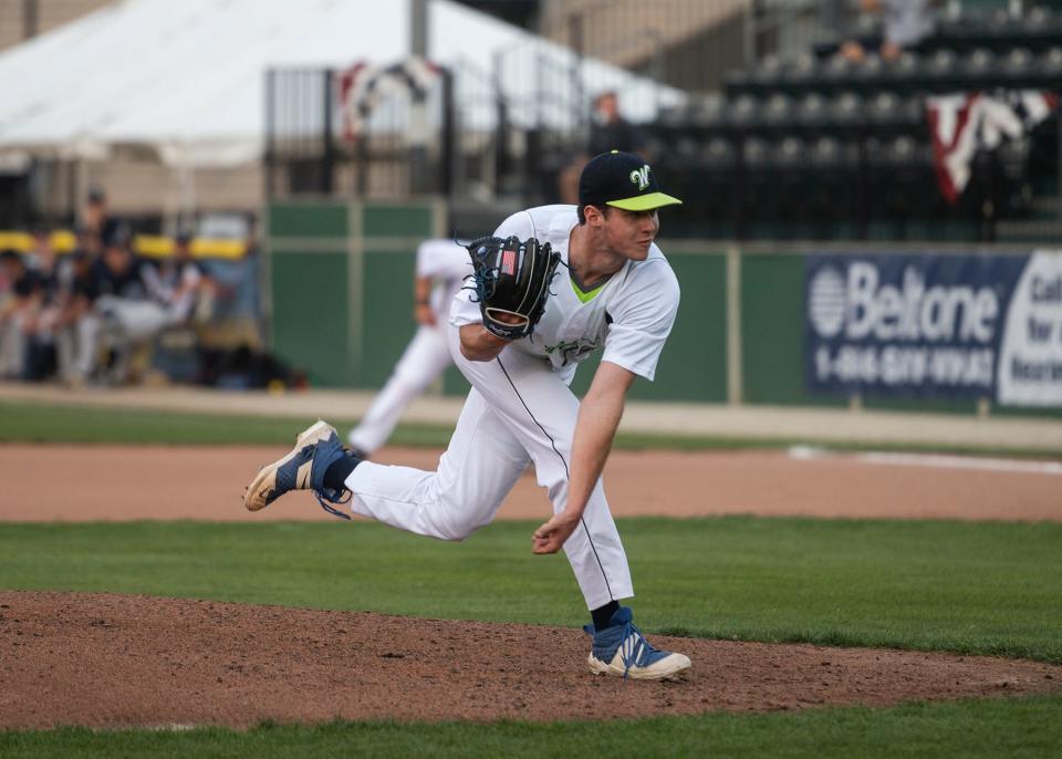 Grafton's Jack Choate, shown pitching for the Worcester Bravehearts in 2021, was drafted by the San Francisco Giants on Monday.