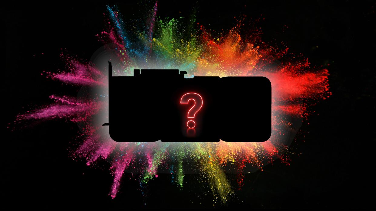  A mysterious silhouette of a graphics card with a question mark in the center. 