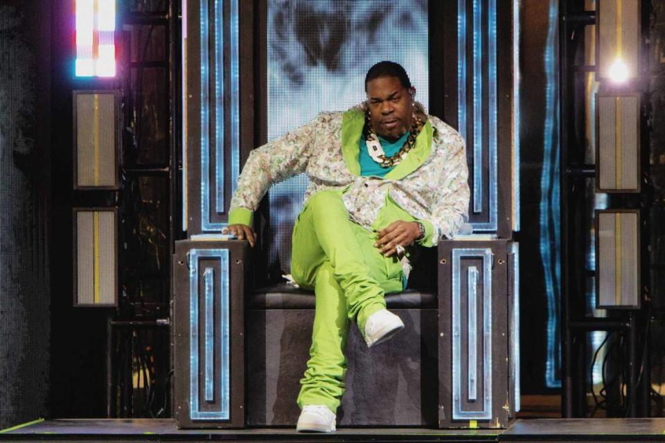 Busta Rhymes performs at PNC Music Pavilion in Charlotte on Wednesday night.