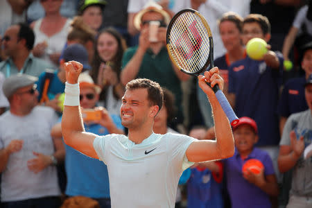 Tennis - French Open - Roland Garros, Paris, France - May 30, 2018 Bulgaria's Grigor Dimitrov celebrates winning his second round match against Jared Donaldson of the U.S. REUTERS/Charles Platiau