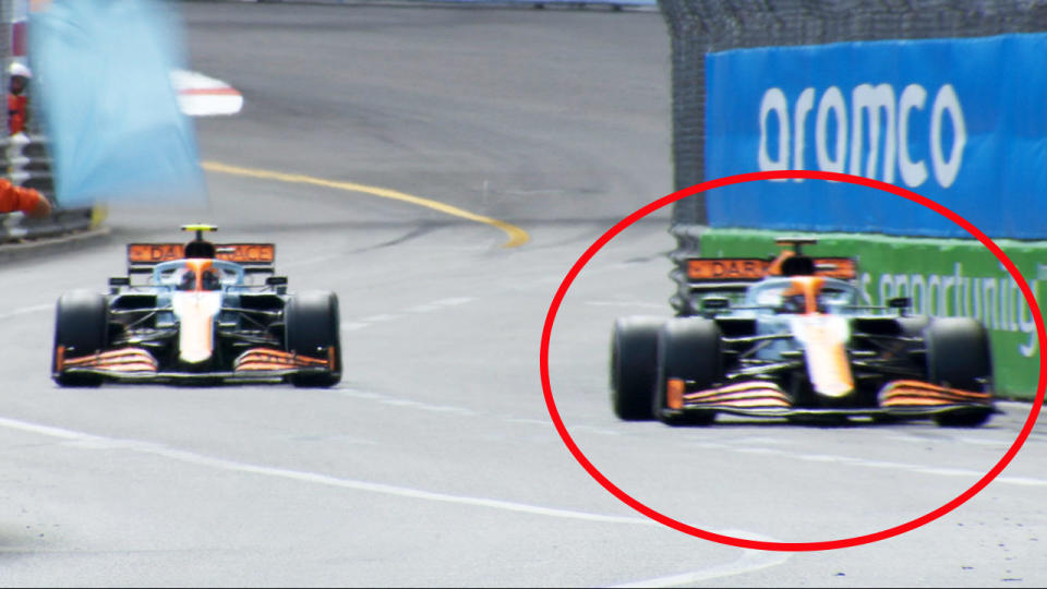 Daniel Ricciardo, pictured here being lapped by McLaren teammate Lando Norris.