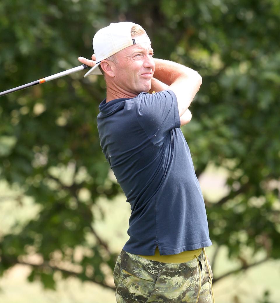 Justin Fox sends a tee shot flying on No. 2 at Cascades Golf Course during the City Qualifying Tournament on Sunday, June 26, 2022.