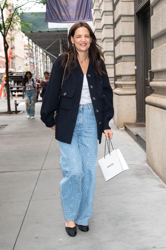 Katie Holmes out in New York City carrying a Prada Galleria