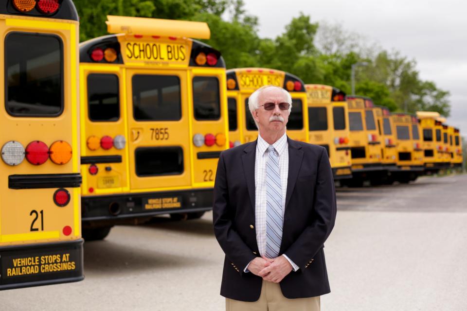 Lafayette School Corp. Superintendent Les Huddle stands for a portrait inside the School Corporation's transportation yard, Wednesday, May 20, 2020 in Lafayette.