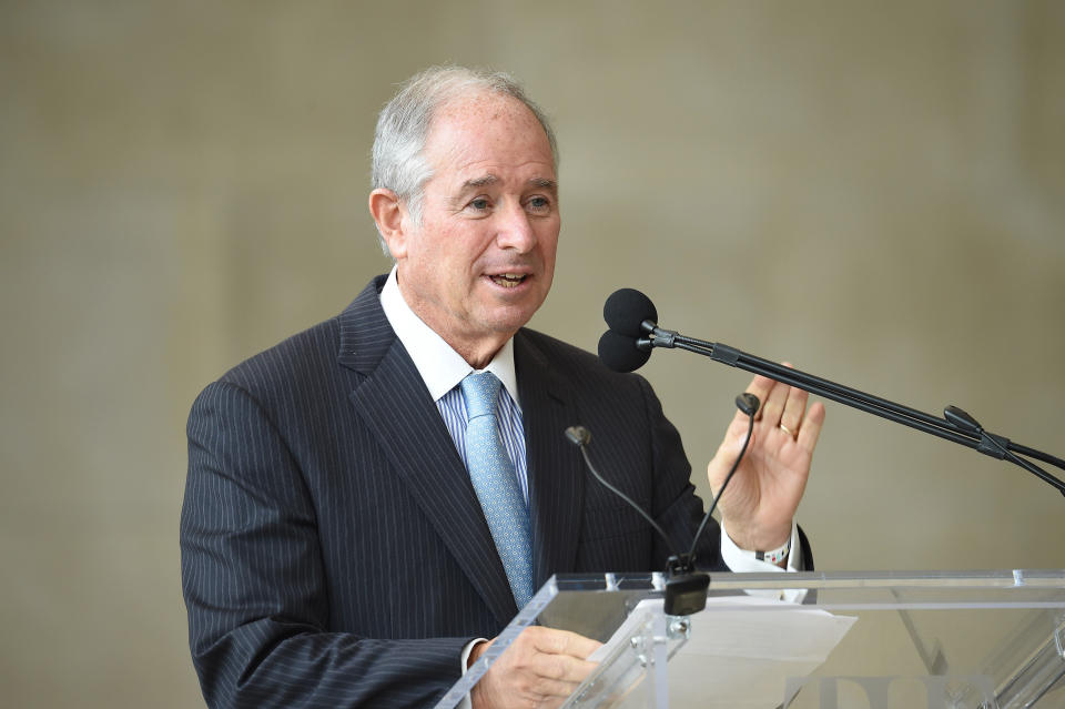 NEW YORK, NY - MAY 07:  Chairman and CEO and Founder of Blackstone Stephen A. Schwarzman speaks during 'Heavenly Bodies: Fashion & The Catholic Imagination' Costume Institute Gala Press Preview at The Metropolitan Museum of Art on May 7, 2018 in New York City.  (Photo by Gary Gershoff/WireImage)