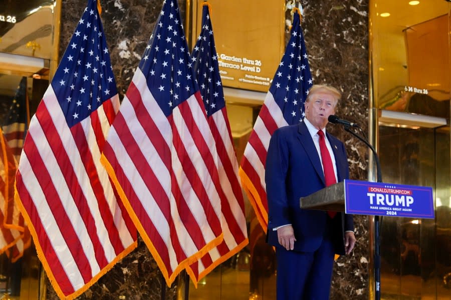 Former President Donald Trump speaks during a news conference at Trump Tower, Friday, May 31, 2024, in New York. A day after a New York jury found Donald Trump guilty of 34 felony charges, the presumptive Republican presidential nominee addressed the conviction and likely attempt to cast his campaign in a new light. (AP Photo/Julia Nikhinson)