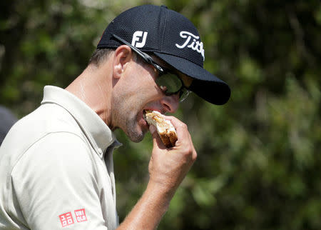 Golf - Australian Open Golf Tournament - Sydney, Australia - 20-11-2016 Australia's Adam Scott eats a sandwich during the final round. REUTERS/Jason Reed