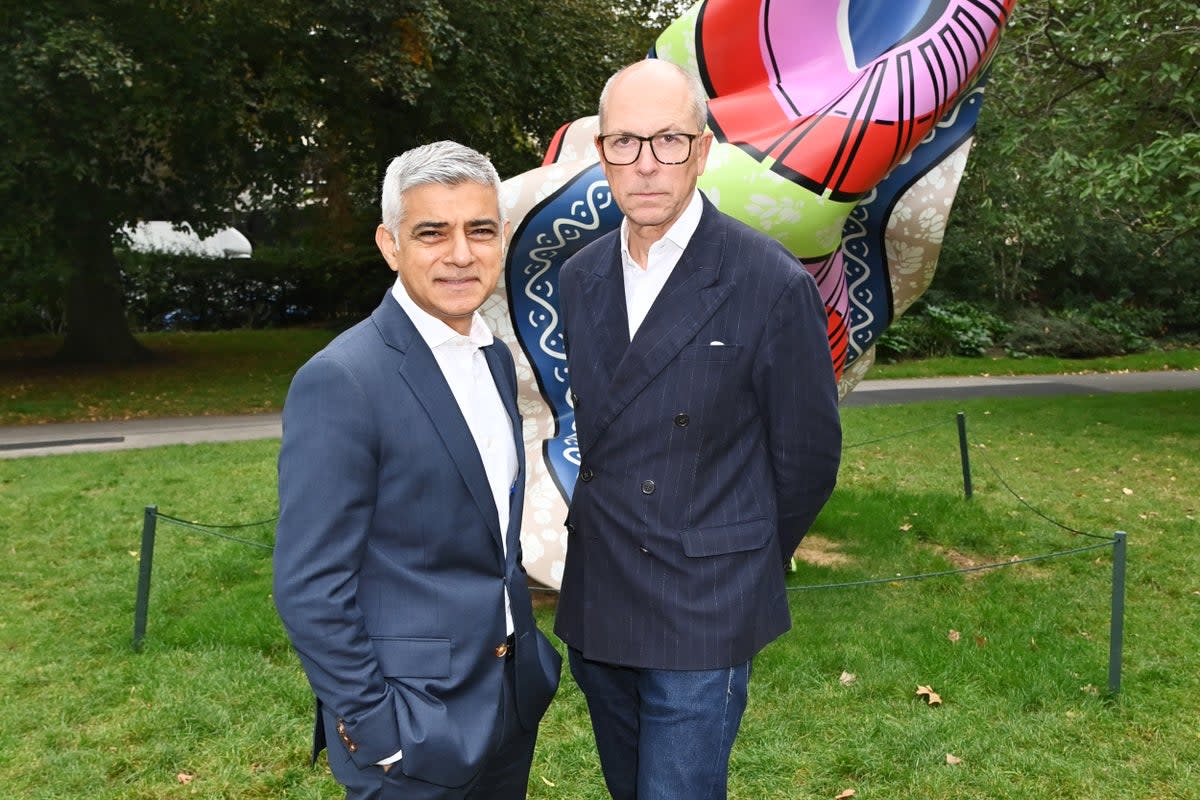 Mayor of London Sadiq Khan and Dylan Jones, Evening Standard Editor-In-Chief, celebrate the launch of new cultural campaign ‘London Creates’ at the Frieze Art Fair 2023 (Dave Benett)