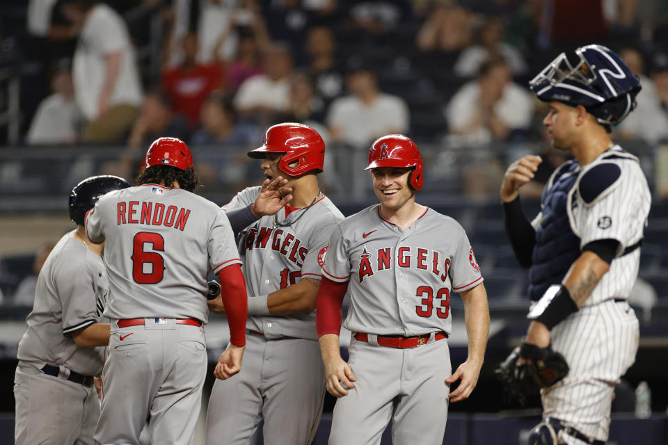 Angels celebrate comeback win against Yankees