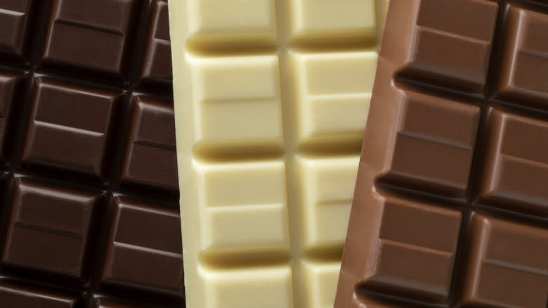 bars of milk, white, and dark chocolate