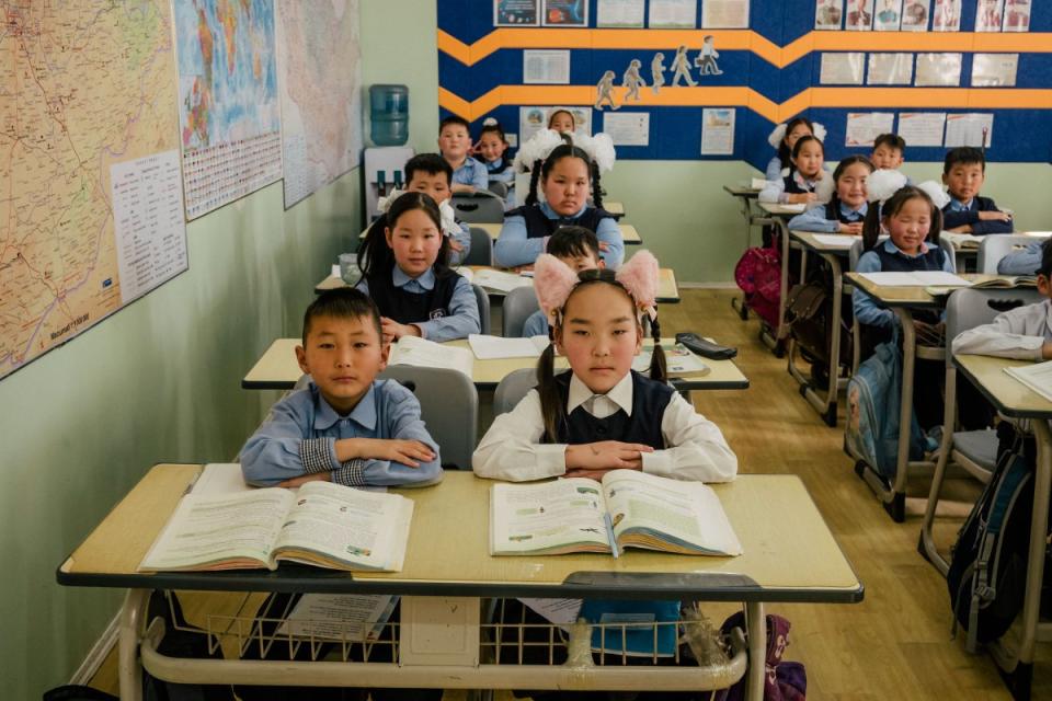 Children at the school in Ulaanbadrakh near Zuuvch-Ovoo, which has been renovated with the support of Orano.<span class="copyright">Nanna Heitmann—Magnum Photos for TIME</span>