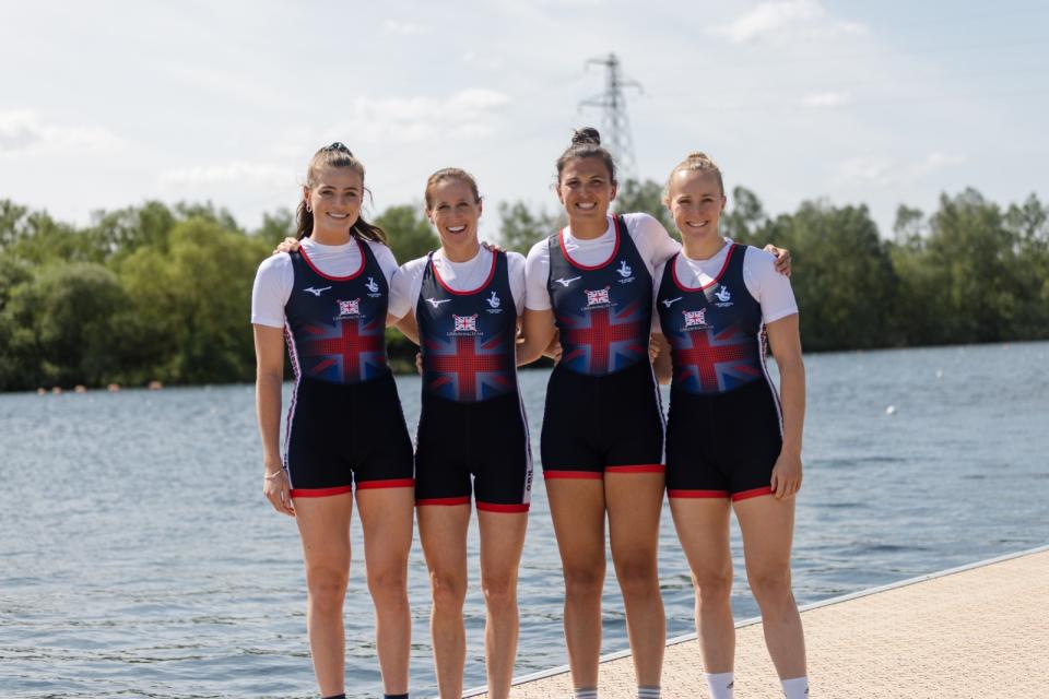 Helen Glover (second from left) will be in action at the European Championships this week