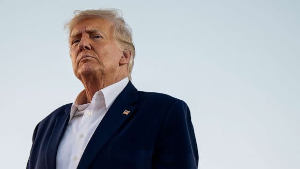 PHOTO: Former President Donald Trump looks on during a rally at the Waco Regional Airport, March 25, 2023, in Waco, Texas. (Brandon Bell/Getty Images)