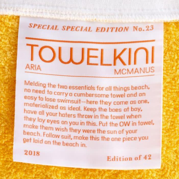 The bikini towel combinations tag features on Special Special's website