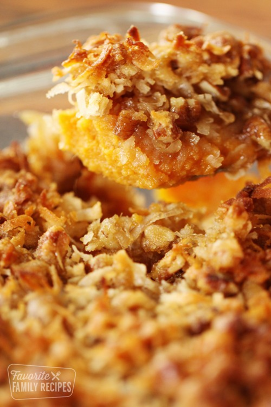 <p>Favorite Family Recipes</p><p>Sweet Potato Casserole with Coconut Pecan Topping is creamy, crunchy, toasty and so divine! You'll never top your sweet potatoes with marshmallows again.</p><p><strong>Get the recipe</strong>: <a href="https://www.favfamilyrecipes.com/sweet-potato-casserole/" rel="nofollow noopener" target="_blank" data-ylk="slk:Sweet Potato Casserole with Coconut-Pecan Topping;elm:context_link;itc:0;sec:content-canvas" class="link rapid-noclick-resp"><strong>Sweet Potato Casserole with Coconut-Pecan Topping</strong></a></p>