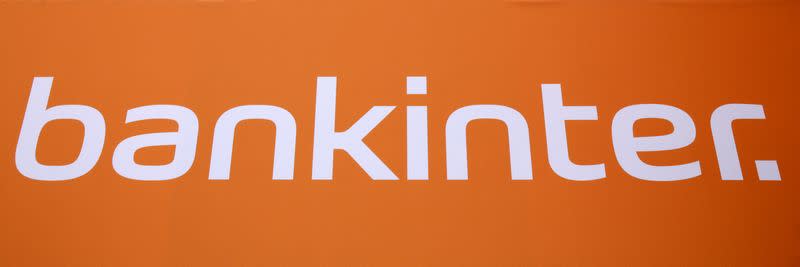 FILE PHOTO: A Bankinter logo is displayed on a wall during the annual shareholder meeting in Madrid, Spain