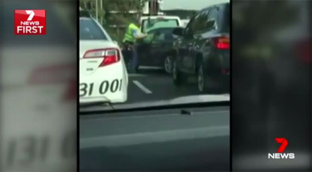 The man was captured on dashcam driving at police. Source: 7News