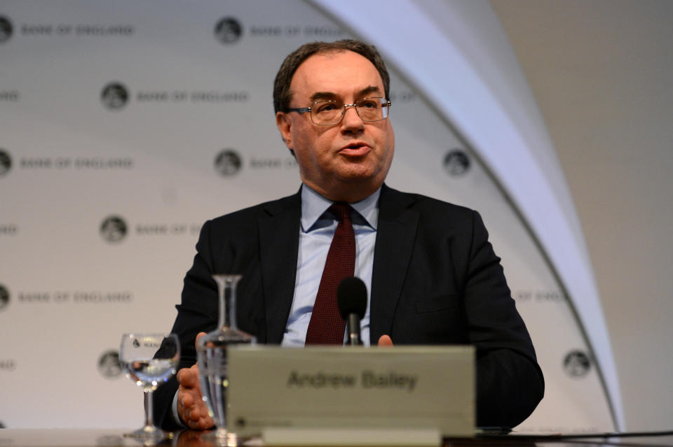 Chief Executive of the Financial Conduct Authority Andrew Bailey speaks at a press conference at the Bank of England in London, Britain February 25, 2019. Kirsty O'Connor/Pool via REUTERS