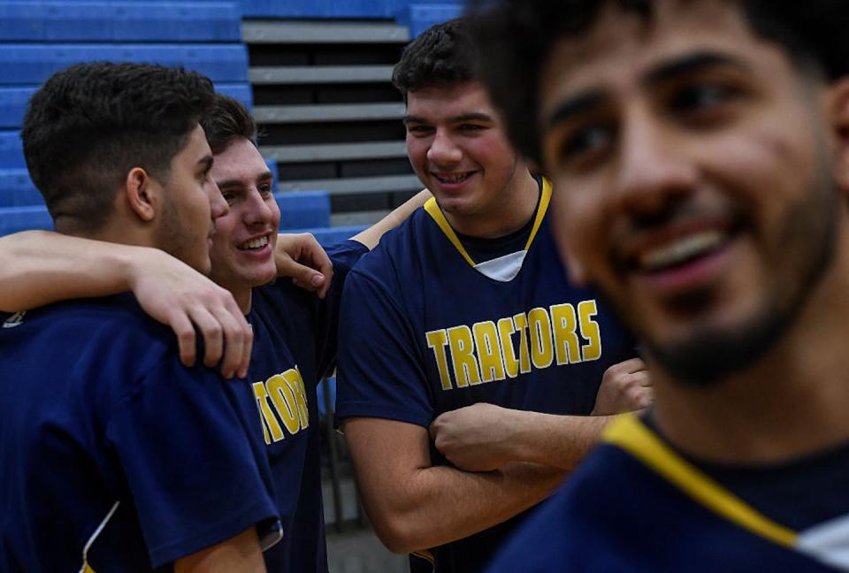 Members of the Fordson High School boy’s basketball team in Dearborn, Mich., home to a large Arab American community. <a href="https://www.gettyimages.com/detail/news-photo/fordson-high-school-boys-basketball-players-from-left-news-photo/632884560?adppopup=true" rel="nofollow noopener" target="_blank" data-ylk="slk:Toni L. Sandys/The Washington Post via Getty Images;elm:context_link;itc:0;sec:content-canvas" class="link ">Toni L. Sandys/The Washington Post via Getty Images</a>