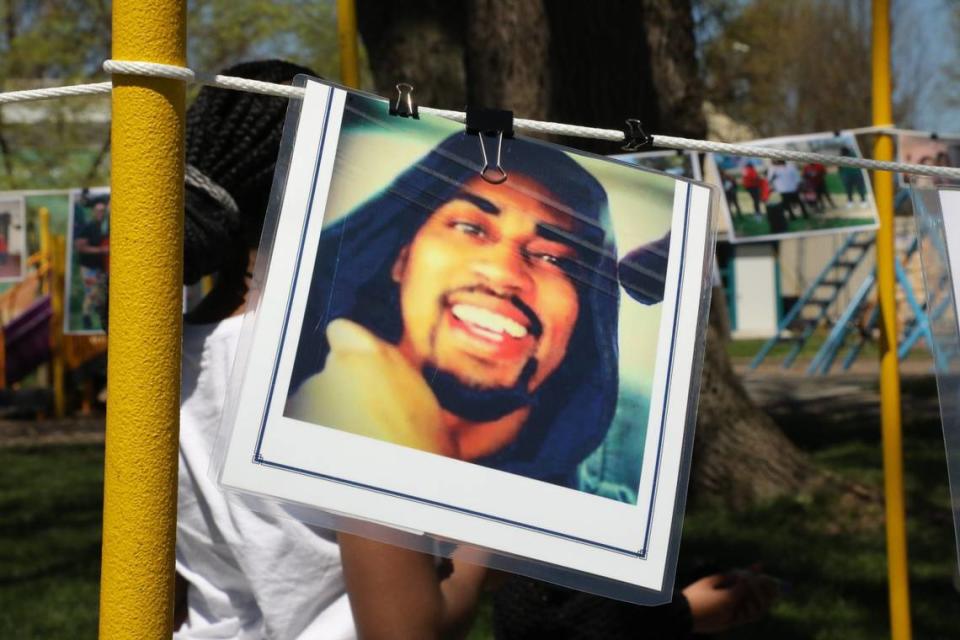 One of may faces of victims lost to gun violence displayed during the 10th Anniversary Peace Walk on April 13, 2024, commemorating the untimely death of Antonio Franklin Jr. who was was shot at Duncan Park in Lexington, Ky. Tasha Poullard/tpoullard@herald-leader.com