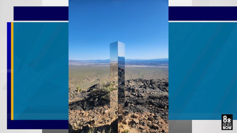 A mysterious monolith was spotted by Las Vegas Search & Rescue near Gass Peak just north of the Las Vegas valley over the weekend. (LVMPD Search and Rescue)