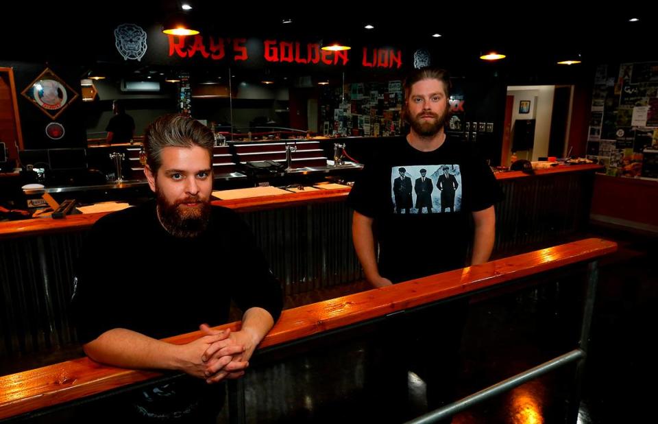 Ray’s Golden Lion new owners Talon Yager, left, and Andrew McVay, hope to reopen by late October at 1353 George Washington Way in Richland’s Uptown Shopping Center. A leaky gas line forced them to delay the much anticipated return of the iconic music venue.