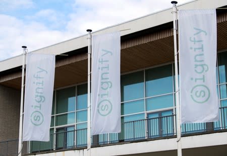 FILE PHOTO: Signify flags fly at the headquarters in Eindhoven