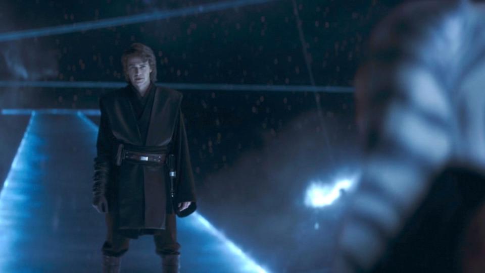 Hayden Christensen as Anakin Skywalker stands opposite Ahsoka