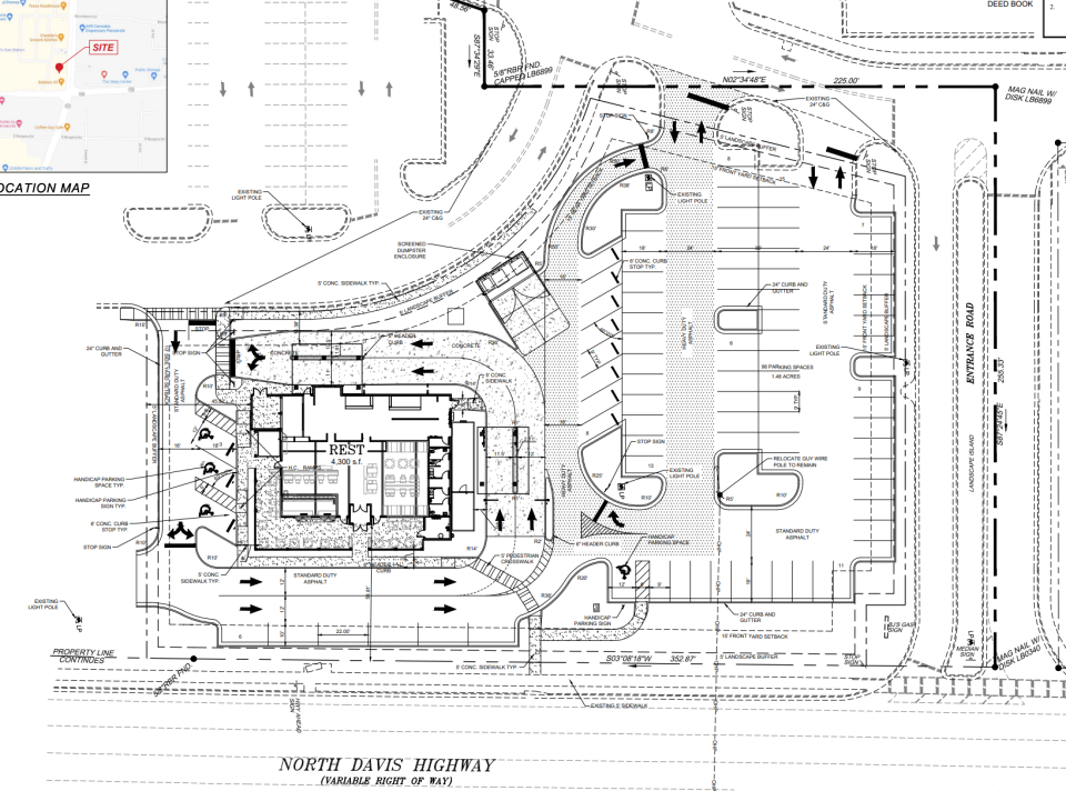 Site plan of the proposed Jim 'N Nick's Bar-B-Que restaurant off of North Davis Highway.