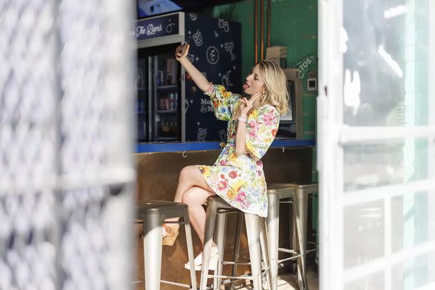 Abughazaleh taking a selfie at Last Call Bar in Washington, DC’s Union Market neighborhood.