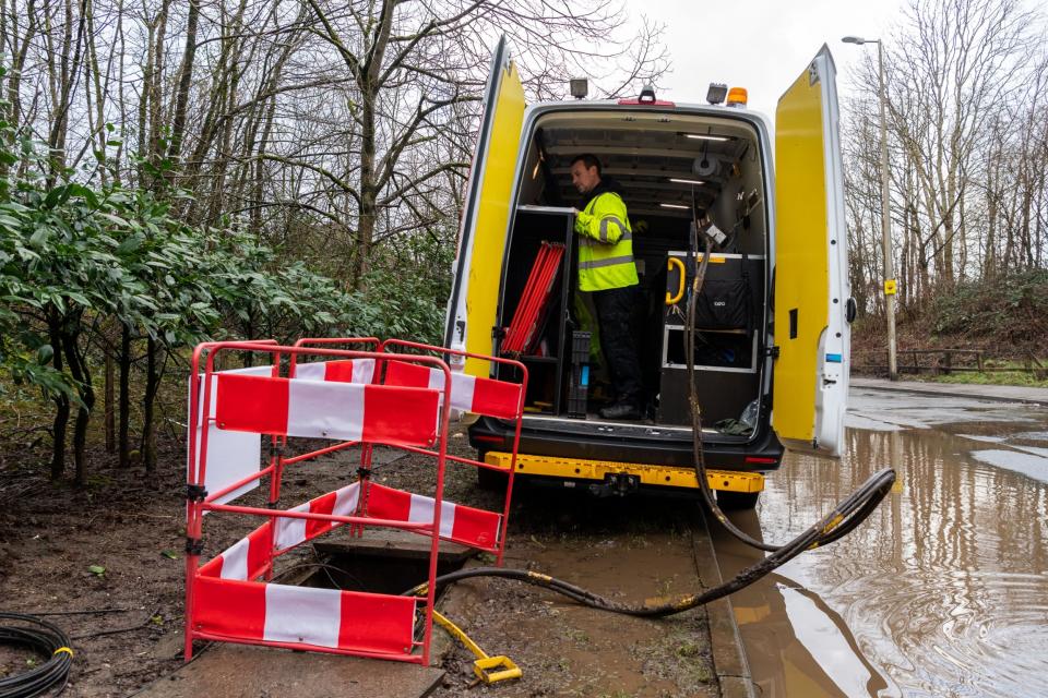 Repair works are carried out in Nantgarw after flooding (Getty Images)