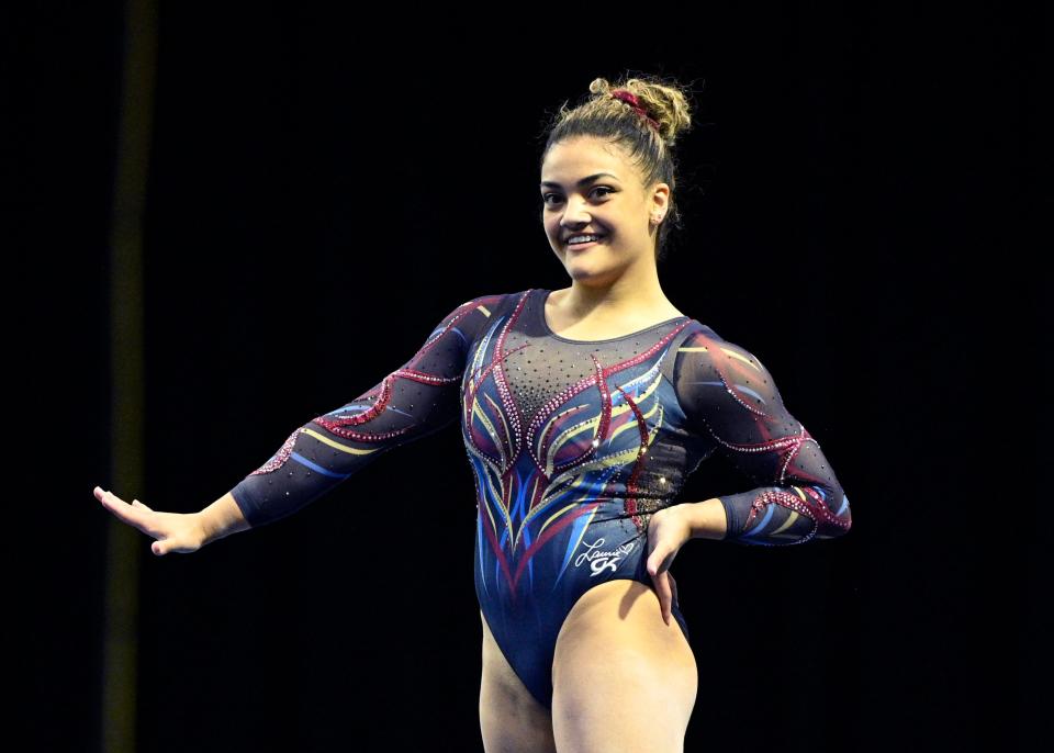 Laurie Hernandez takes part in the Winter Cup in February.
