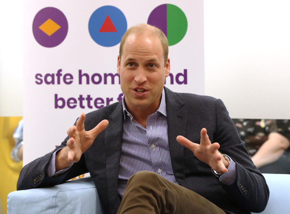 The Duke of Cambridge speaks to former and current service users during a visit to the Albert Kennedy Trust in London to learn about the issue of LGBTQ youth homelessness in London on June 26.&nbsp; (Photo: JONATHAN BRADY via Getty Images)