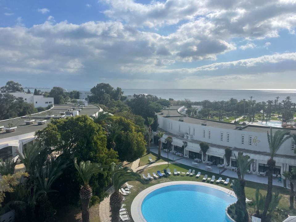 The view over the heated pool at the hotel (Sarah Rodrigues)