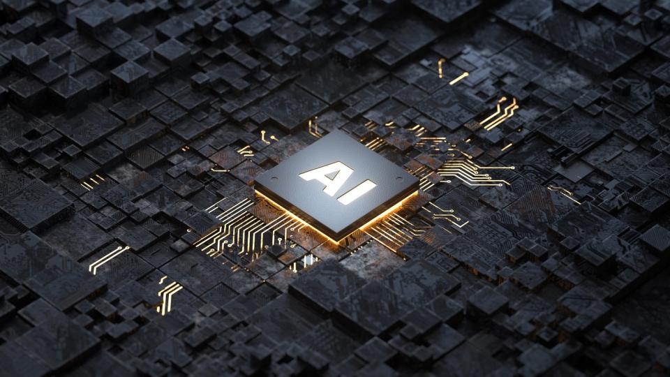 An AI semiconductor chip on a circuit board.