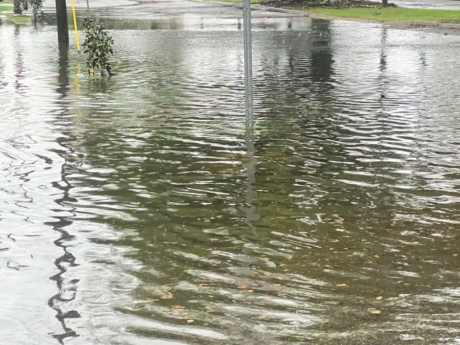 Flooding at St. Bernard and Harrison avenues in New Orleans on Wednesday, April 10, 2024. (WGNO/Ashley Hamilton)