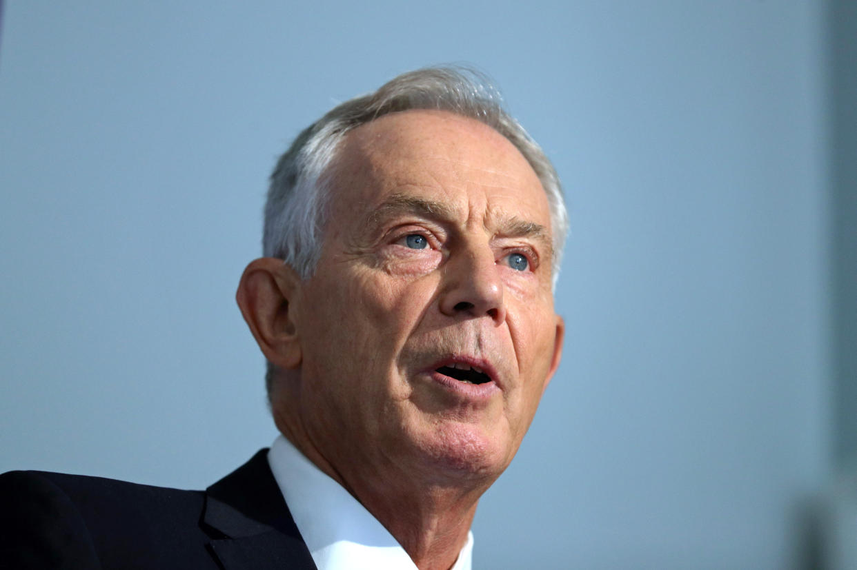 Former prime minister Tony Blair gives a speech at the Institute for Government in central London where he will call for Labour to oppose any move by Boris Johnson to hold an emergency general election until Brexit has been resolved.