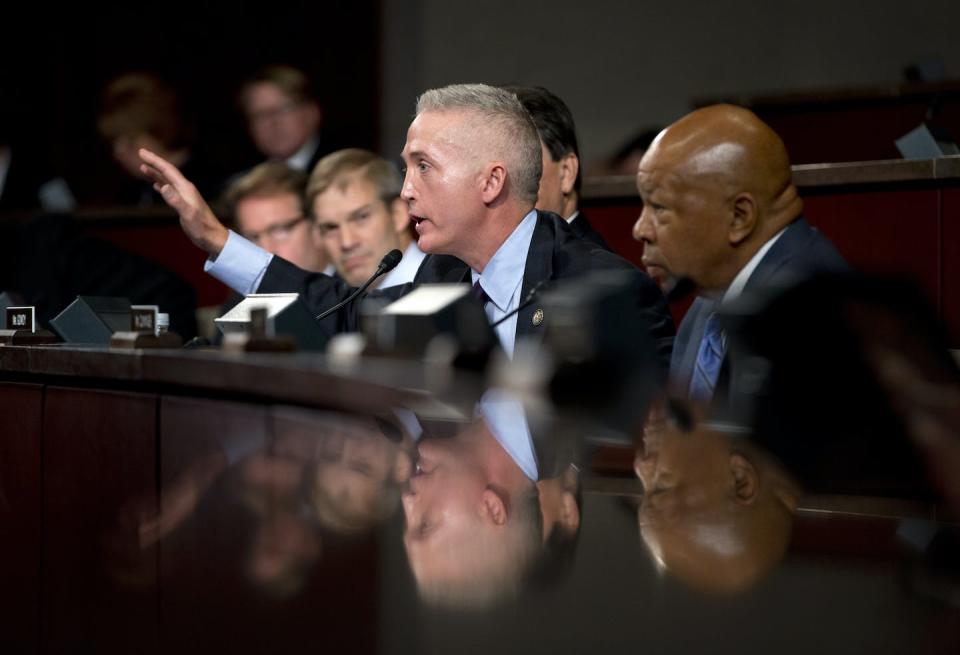 Led by South Carolina Republican Trey Gowdy, second from right, the House Select Committee on Benghazi investigated a 2012 attack on a U.S. consulate in Libya. <a href="https://newsroom.ap.org/detail/BenghaziInvestigation/3bf01f8d31df443bafd8b865172240e5/photo" rel="nofollow noopener" target="_blank" data-ylk="slk:AP Photo/Carolyn Kaster;elm:context_link;itc:0;sec:content-canvas" class="link ">AP Photo/Carolyn Kaster</a>