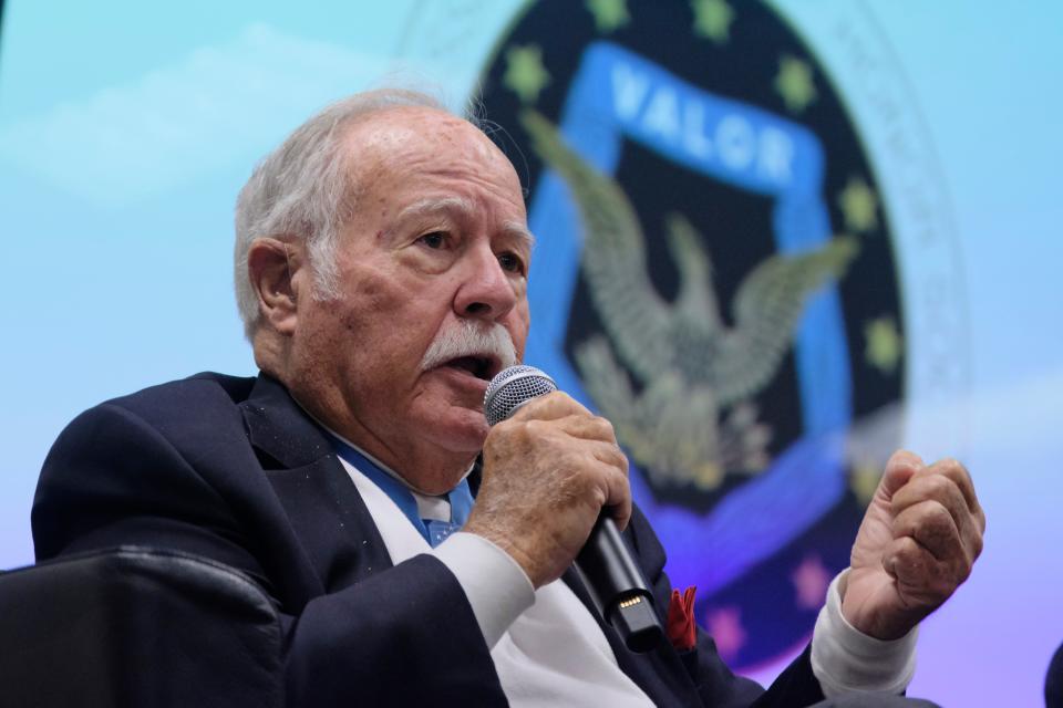 USMC Lt. Harvey Curtiss “Barney” Barnum Jr. speaks Wednesday during the 2022 Medal of Honor Celebration at Y-12’s New Hope Center.