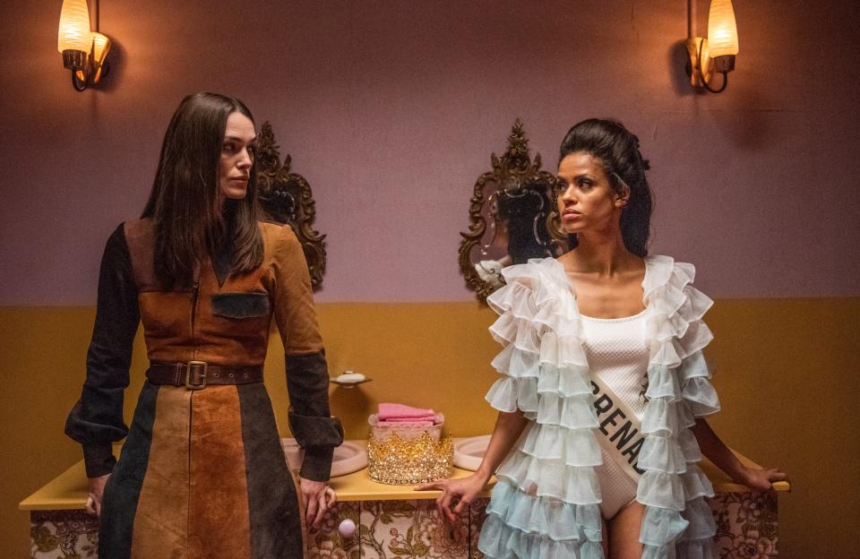 Keira Knightley stars as a feminist mom and Gugu Mbatha-Raw plays Miss Grenada in the 1970-set dramedy "Misbehaviour."