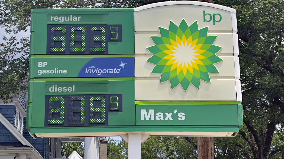 EMPORIA, KS - MAY 29: Current gasoline price at local BP station show a drop of 3 cents from yesterday on May 29, 2024 in Emporia, Kansas. Credit: Mark Reinstein/MediaPunch /IPX