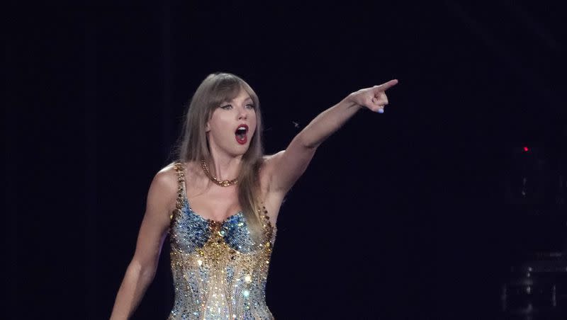 Taylor Swift performs during “The Eras Tour,” Monday, Aug. 7, 2023, at SoFi Stadium in Los Angeles.