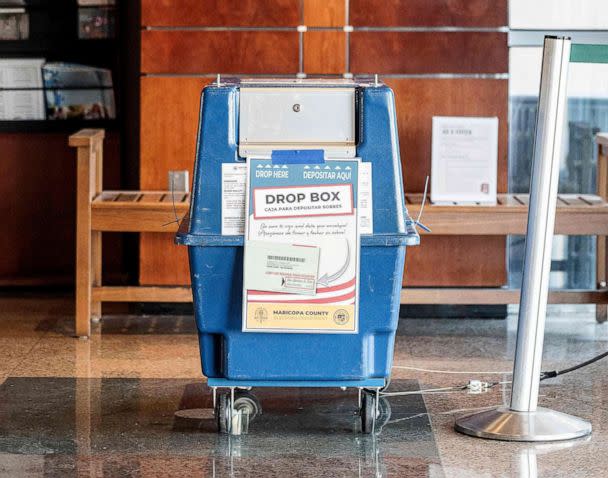 PHOTO: A dropbox is pictured ahead of the midterm elections at the City Hall in Mesa, Ariz., Oct. 25, 2022.  (Olivier Touron/AFP via Getty Images)